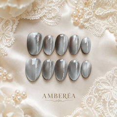 Silver Gray Cat Eye Press On Nails | Handmade Reusable Press-On Nails by AMBERÉA