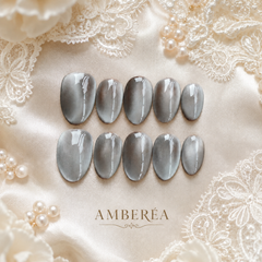 Silver Gray Cat Eye Press On Nails | Handmade Reusable Press-On Nails by AMBERÉA