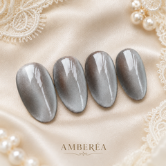 Silver Gray Cat Eye Press On Nails | Handmade Reusable Press-On Nails by AMBERÉA