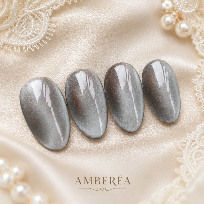 Silver Gray Cat Eye Press On Nails | Handmade Reusable Press-On Nails by AMBERÉA
