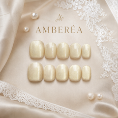 Ivory White Cat Eye Press On Nails – Handmade Glossy Bridal Fake Nails