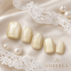 Ivory White Cat Eye Press On Nails – Handmade Glossy Bridal Fake Nails