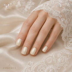 Ivory White Cat Eye Press On Nails – Handmade Glossy Bridal Fake Nails