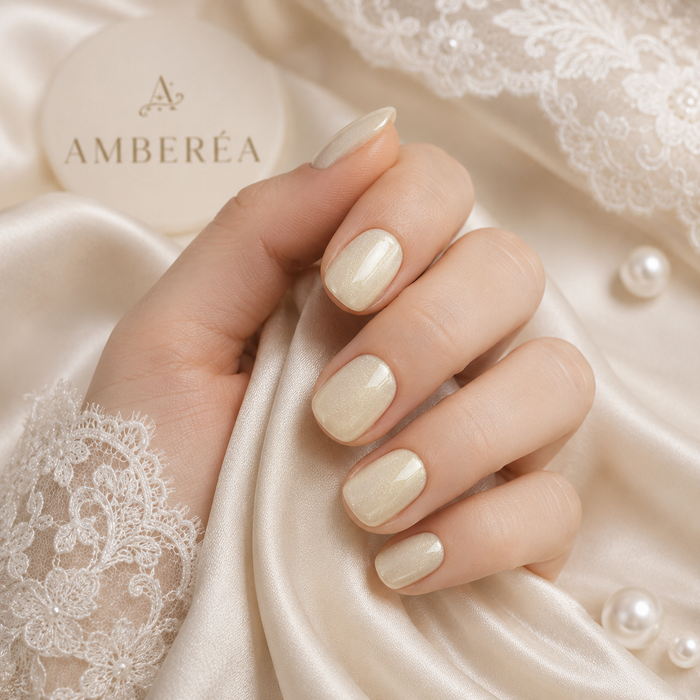 Ivory White Cat Eye Press On Nails – Handmade Glossy Bridal Fake Nails