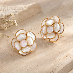 Mother of Pearl Flower Earrings | White Shell Gold Floral Earrings for Women