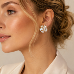 Mother of Pearl Flower Earrings | White Shell Gold Floral Earrings for Women