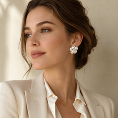 Mother of Pearl Flower Earrings | White Shell Gold Floral Earrings for Women