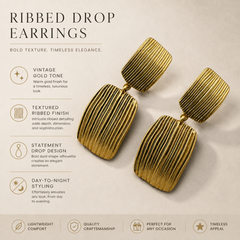 Gold Textured Drop Earrings | Vintage Geometric Statement Earrings for Women