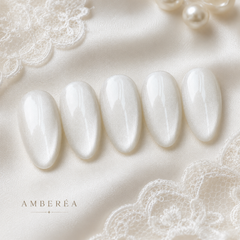 Pearl White Cat Eye Press On Nails – Handmade Glossy Reusable Fake Nails