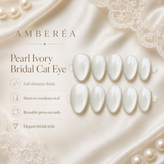 Pearl White Cat Eye Press On Nails – Handmade Glossy Reusable Fake Nails