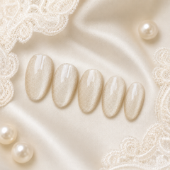 Champagne Pearl Cat Eye Press On Nails | Handmade Bridal Nails by AMBERÉA