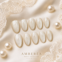 Champagne Pearl Cat Eye Press On Nails | Handmade Bridal Nails by AMBERÉA