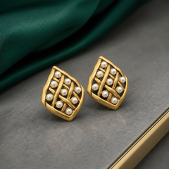 Vintage Gold Pearl Earrings | Geometric Statement Stud Earrings for Women