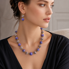 Purple Beaded Jewelry Set | Floral Necklace Bracelet Earrings Set for Women