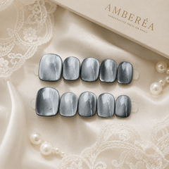 Silver Gray Cat Eye Press On Nails | Handmade Reusable Nails by AMBERÉA