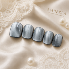 Silver Gray Cat Eye Press On Nails | Handmade Reusable Nails by AMBERÉA