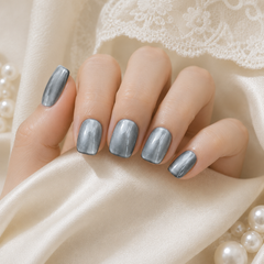 Silver Gray Cat Eye Press On Nails | Handmade Reusable Nails by AMBERÉA