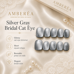 Silver Gray Cat Eye Press On Nails | Handmade Reusable Nails by AMBERÉA