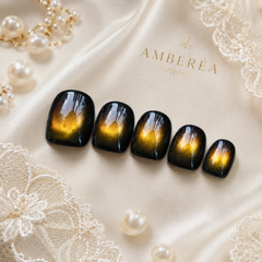 Black Gold Cat Eye Press On Nails | Handmade Reusable Nails by AMBERÉA
