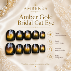 Black Gold Cat Eye Press On Nails | Handmade Reusable Nails by AMBERÉA