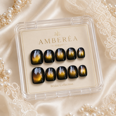 Black Gold Cat Eye Press On Nails | Handmade Reusable Nails by AMBERÉA