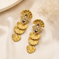 Gold Rhinestone Statement Earrings | Vintage Fan Drop Earrings for Women