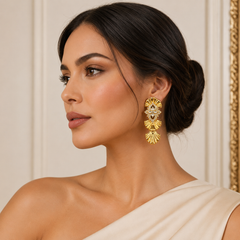 Gold Rhinestone Statement Earrings | Vintage Fan Drop Earrings for Women