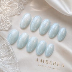 Icy Blue Cat Eye Press On Nails | Handmade Reusable Press-On Nails by AMBERÉA