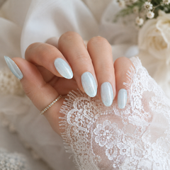 Icy Blue Cat Eye Press On Nails | Handmade Reusable Press-On Nails by AMBERÉA