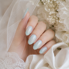 Icy Blue Cat Eye Press On Nails | Handmade Reusable Press-On Nails by AMBERÉA
