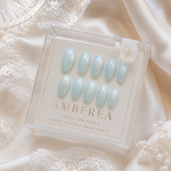 Icy Blue Cat Eye Press On Nails | Handmade Reusable Press-On Nails by AMBERÉA