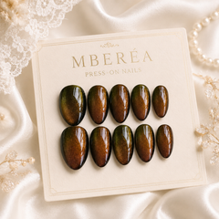 Amber Brown Cat Eye Press On Nails | Handmade Reusable Nails by AMBERÉA