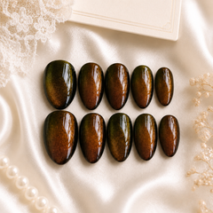 Amber Brown Cat Eye Press On Nails | Handmade Reusable Nails by AMBERÉA