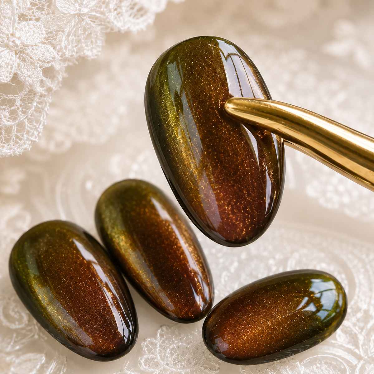 Amber Brown Cat Eye Press On Nails | Handmade Reusable Nails by AMBERÉA