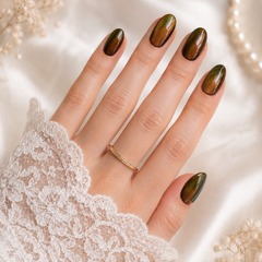 Amber Brown Cat Eye Press On Nails | Handmade Reusable Nails by AMBERÉA