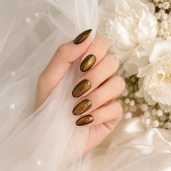 Amber Brown Cat Eye Press On Nails | Handmade Reusable Nails by AMBERÉA
