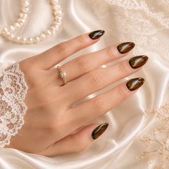 Amber Brown Cat Eye Press On Nails | Handmade Reusable Nails by AMBERÉA
