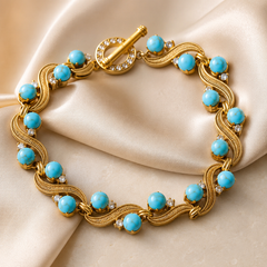 Turquoise Blue Gold Jewelry Set | Necklace Bracelet Earrings Set for Women