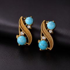 Turquoise Blue Gold Jewelry Set | Necklace Bracelet Earrings Set for Women