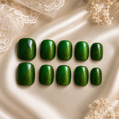 Emerald Green Cat Eye Press On Nails | Handmade Reusable Nails by AMBERÉA