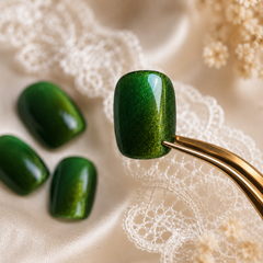 Emerald Green Cat Eye Press On Nails | Handmade Reusable Nails by AMBERÉA