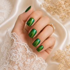 Emerald Green Cat Eye Press On Nails | Handmade Reusable Nails by AMBERÉA