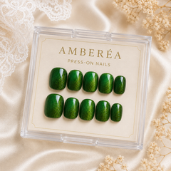 Emerald Green Cat Eye Press On Nails | Handmade Reusable Nails by AMBERÉA