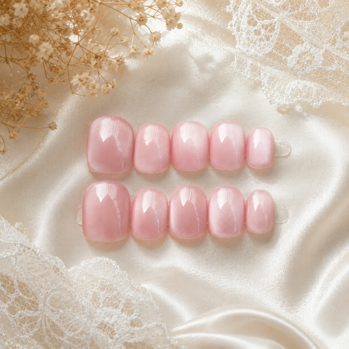 Soft Pink Cat Eye Press On Nails | Handmade Reusable Nails by AMBERÉA