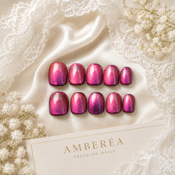 Berry Pink Cat Eye Press On Nails | Handmade Reusable Nails by AMBERÉA
