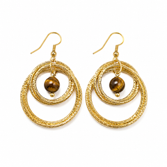 Tiger Eye Gold Hoop Earrings | Vintage Statement Earrings for Women