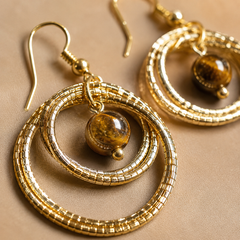 Tiger Eye Gold Hoop Earrings | Vintage Statement Earrings for Women