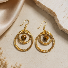 Tiger Eye Gold Hoop Earrings | Vintage Statement Earrings for Women