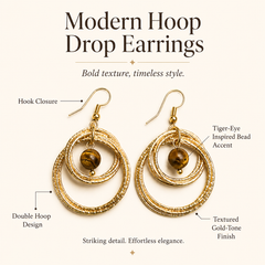 Tiger Eye Gold Hoop Earrings | Vintage Statement Earrings for Women