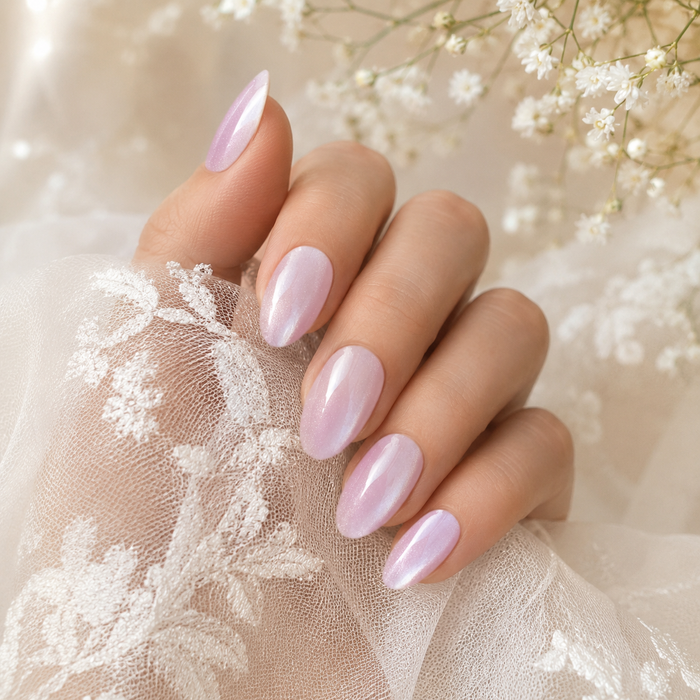 Soft Pink Cat Eye Press On Nails | Handmade Reusable Nails by AMBERÉA